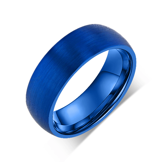 Elegant Tungsten Carbide Blue Couple Ring with Brushed Finish - Pristine Pieces By Amy