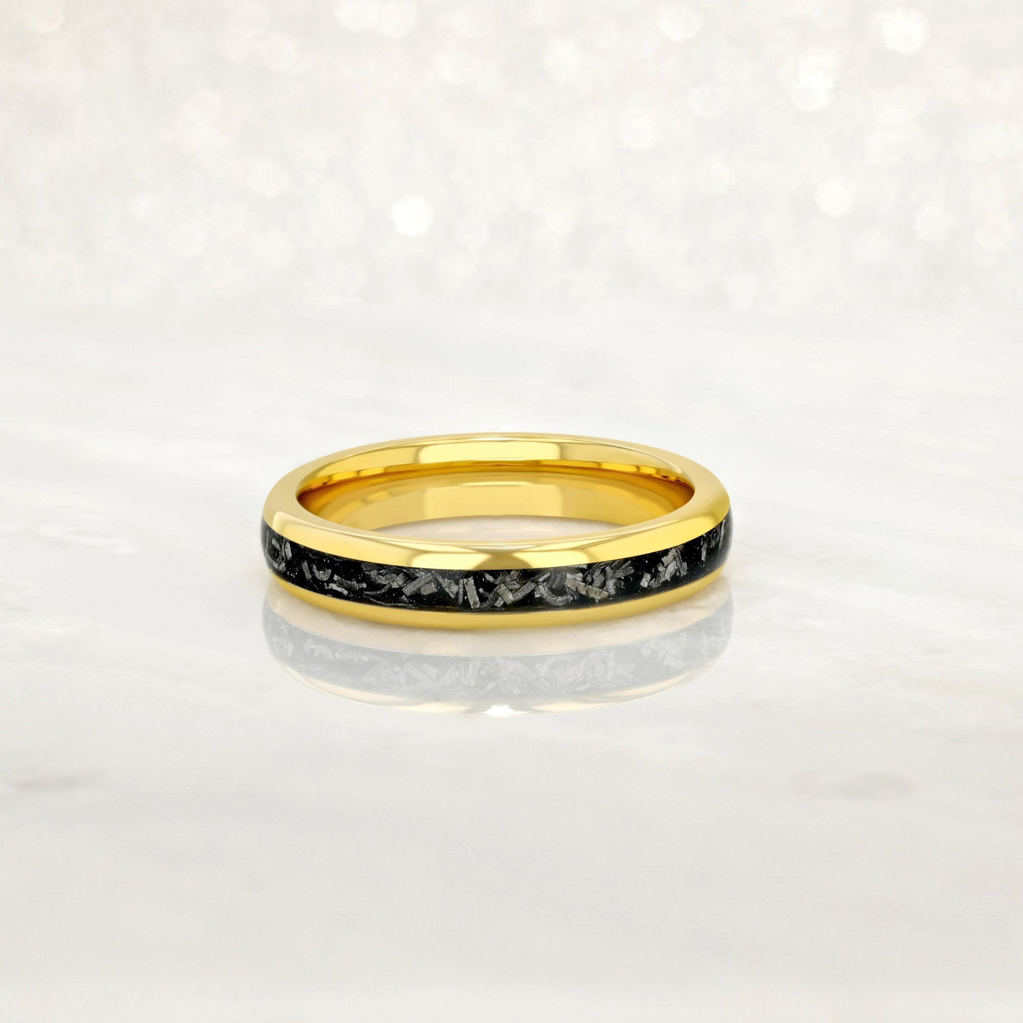 Tungsten Carbide Yellow Gold Couple Ring with Crushed Meteorite - Pristine Pieces By Amy