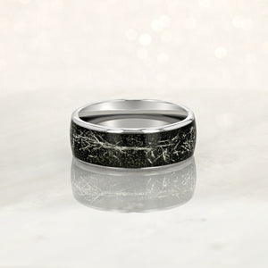 "STARDUST" Tungsten Carbide Silver Ring 8mm, 6mm w/ Meteorite Dust and Silver Specs