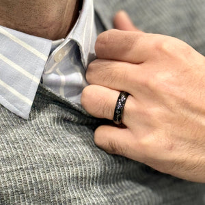 (Couples) "STARDUST"  Tungsten Carbide Black Ring 8mm, 6mm, 4mm w/ Meteorite Dust and Silver Specs