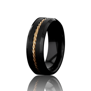 "INTERLACE" Tungsten Carbide Black Ring 8mm w/ Rose Gold Knot