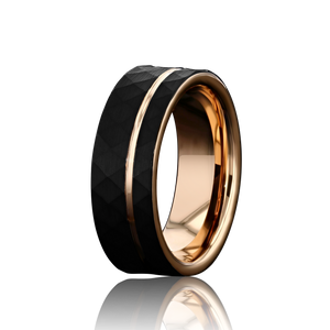 “ECLIPSE” Tungsten Carbide Black Ring 8mm w/ Asymmetrical Rose Gold Line