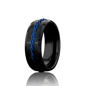 "INTERLACE" Tungsten Carbide Black Ring 8mm w/ Blue Knot