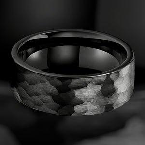 “ECLIPSE" Tungsten Carbide Black Hammered Ring 8mm