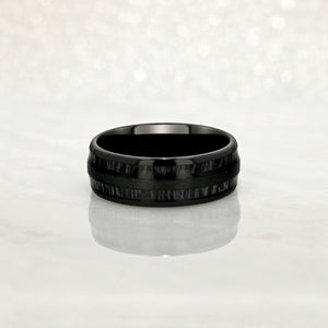 "TIMBER" Tungsten Carbide Black Ring 8mm w/ Black Dyed Koa Wood