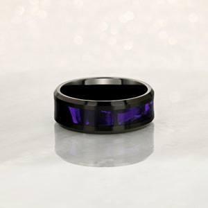 "ENIGMA" Tungsten Carbide Black Ring 8mm w/ Purple Agate