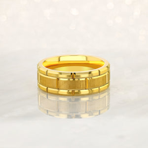 “BISHOP”  Tungsten Carbide Yellow Gold Ring 8mm w/ Checkered Pattern