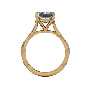 Emerald Cut- 3.09 Carat Emerald Cut Lab Diamond, 14K Yellow Gold with Accent Diamonds