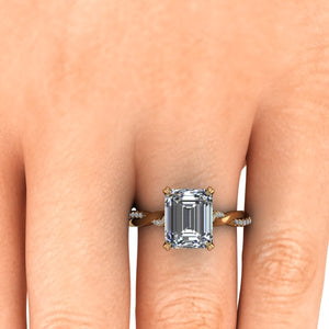 Emerald Cut- 3.09 Carat Emerald Cut Lab Diamond, 14K Yellow Gold with Accent Diamonds