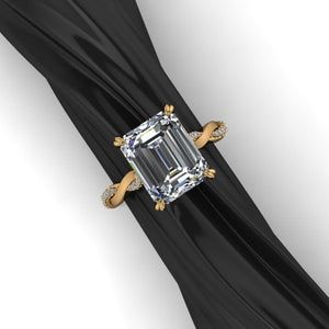 Emerald Cut- 3.09 Carat Emerald Cut Lab Diamond, 14K Yellow Gold with Accent Diamonds