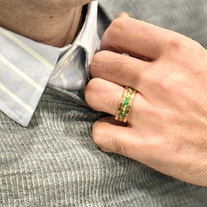 “Binary" Tungsten Carbide Rose Gold Ring 8mm w/ Green Opal and Gold Leaf - Pristine Pieces By Amy