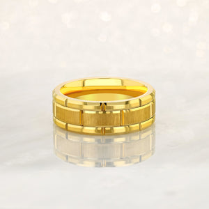 “BISHOP” Tungsten Carbide Yellow Gold Ring 8mm w/ Checkered Pattern - Pristine Pieces By Amy