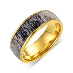 “Primal” Tungsten Carbide Yellow Gold Ring 8mm w/ Naturally Shed Antlers