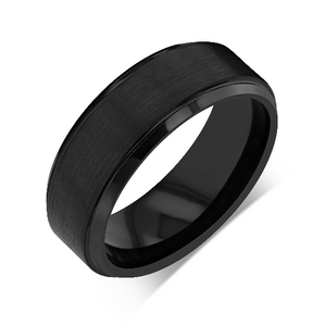 "PRISTINE" Tungsten Carbide Black Ring 8mm w/ Brushed Black Middle