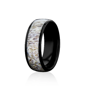 “Primal”  Tungsten Carbide Black Ring 8mm w/ Naturally Shed Antlers
