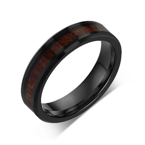 "ELEMENTAL"Tungsten Carbide Black Ring 6mm w/ Koa Wood