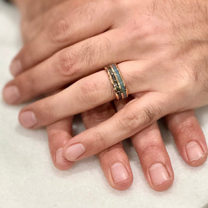 “CELESTIAL” Tungsten Carbide Rose Gold Ring 8mm w/ Meteorite and Aquamarine - Pristine Pieces By Amy