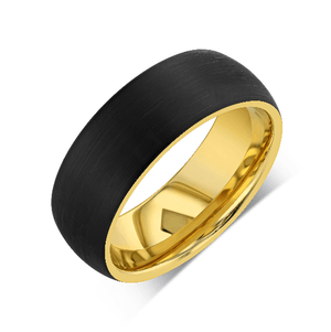 "CHROMATIC" Tungsten Carbide Black Ring 8mm w/ Yellow Gold Inside - Pristine Pieces By Amy