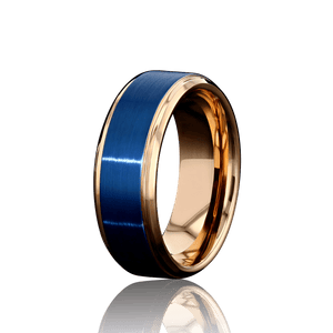 "CHROMATIC" Tungsten Carbide Rose Gold Ring 8mm w/ Blue Middle - Pristine Pieces By Amy