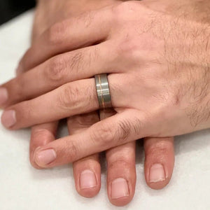 "DIVERGENT" Tungsten Carbide Brushed Silver 8mm w/ Asymmetrical Rose Gold Line - Pristine Pieces By Amy