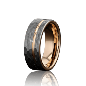 “ECLIPSE” Tungsten Carbide Brushed Silver Ring 8mm w/ Asymmetrical Rose Gold Line - Pristine Pieces By Amy