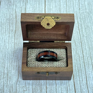 "ELEMENTAL"Tungsten Carbide Black Ring 8mm w/ Koa Wood - Pristine Pieces By Amy