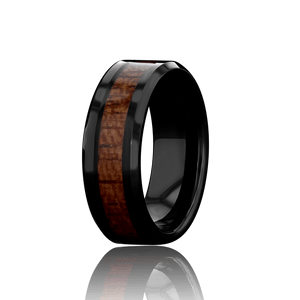 "ELEMENTAL"Tungsten Carbide Black Ring 8mm w/ Koa Wood - Pristine Pieces By Amy