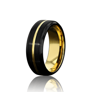 "EQUINOX" Tungsten Carbide Black Ring 8mm w/ Gold Middle Line - Pristine Pieces By Amy