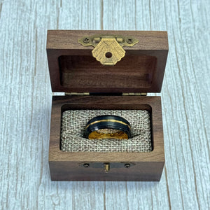 "EQUINOX" Tungsten Carbide Black Ring 8mm w/ Gold Middle Line - Pristine Pieces By Amy