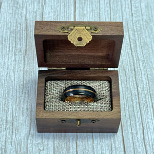 "EQUINOX" Tungsten Carbide Black Ring 8mm w/ Rose Gold Middle Line - Pristine Pieces By Amy