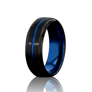 "EQUINOX" Tungsten Carbide Black Ring 8mm w/Blue Middle Line - Pristine Pieces By Amy