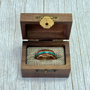 "HALO" Tungsten Carbide Rose Gold Ring 8mm w/ Blue Opal and Koa Wood - Pristine Pieces By Amy