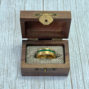 "LOKI" Tungsten Carbide Gold Ring 8mm w/ Crushed Green Opal - Pristine Pieces By Amy