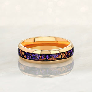 “MAJESTY” Tungsten Carbide Rose Gold Ring 6mm w/ Amethyst and Rose Gold Leaf - Pristine Pieces By Amy