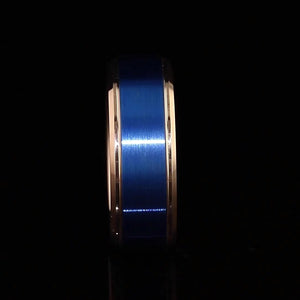 "CHROMATIC" Tungsten Carbide Rose Gold Ring 8mm w/ Blue Middle