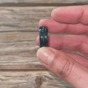 "INTERLACE" Tungsten Carbide Black Ring 8mm w/ Blue Knot