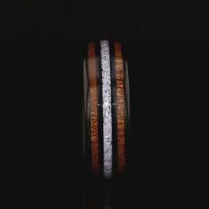 "HALO" Tungsten Carbide Black Ring 8mm w/ White Turquoise and Koa Wood