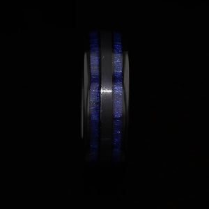 "TIMBER" Tungsten Carbide Black Ring 8mm w/ Blue Dyed Koa Wood