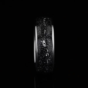 "STARDUST" Grooms Collection - Tungsten Carbide Silver Ring 8mm, 6mm w/ Meteorite Dust and Silver Specs
