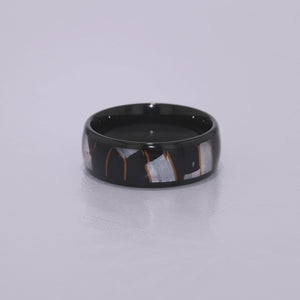 "ENIGMA" Tungsten Carbide Black Ring 8mm w/ Black Capiz and Mother of Pearl