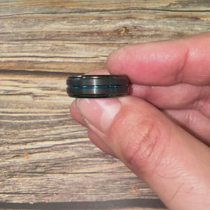 "EQUINOX" Tungsten Carbide Black Ring 8mm w/Blue Middle Line