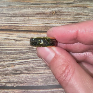 "STARDUST" Tungsten Carbide Gold Ring 8mm, 6mm w/ Meteorite Dust and Gold Specs