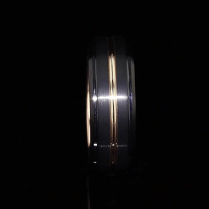 "EQUINOX" Tungsten Carbide Black Ring 8mm w/ Rose Gold Middle Line
