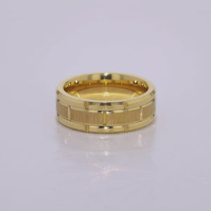 “BISHOP”  Tungsten Carbide Yellow Gold Ring 8mm w/ Checkered Pattern