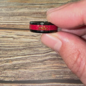 “EMPEROR” Tungsten Carbide Black Ring 8mm w/ Crushed Rubies and Gold Leaf