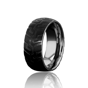 "REBEL"Tungsten Carbide Black Ring 8mm w/Tire Design - Pristine Pieces By Amy