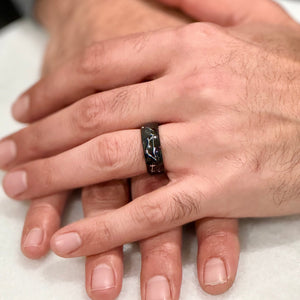 "STARDUST" Black Tungsten Ring with Meteorite Dust & Silver Specs - Pristine Pieces By Amy