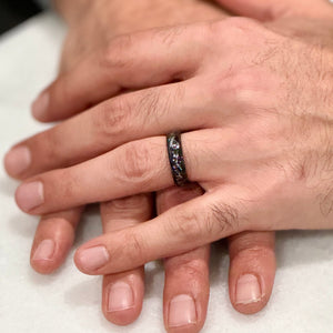 "STARDUST" Black Tungsten Ring with Meteorite Dust & Silver Specs - Pristine Pieces By Amy