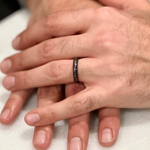 "STARDUST" Black Tungsten Ring with Meteorite Dust & Silver Specs - Pristine Pieces By Amy