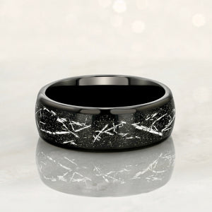 "STARDUST" Black Tungsten Ring with Meteorite Dust & Silver Specs - Pristine Pieces By Amy